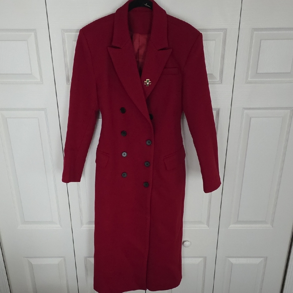 Elegant Red Double-Breasted Women's Coat